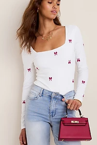 yummi by francesca's Bow Embroidered Bodysuit
