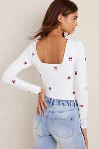 yummi by francesca's Bow Embroidered Bodysuit