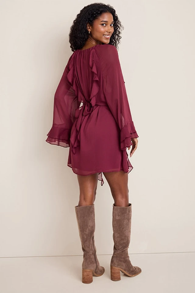 let me be long-sleeve ruffle mini dress Let Me Be Long-Sleeve Ruffle Mini Dress at MarketFair Shoppes in Princeton,  NJ