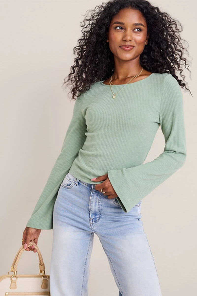 Sabrina Rib Knit Long Sleeve Top