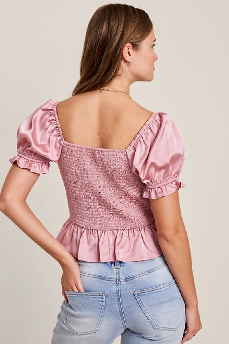 Elsa Satin Puff Sleeve Top