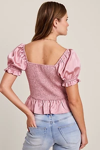 Elsa Satin Puff Sleeve Top