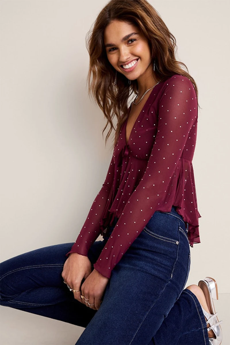 Angie Embellished Mesh Top