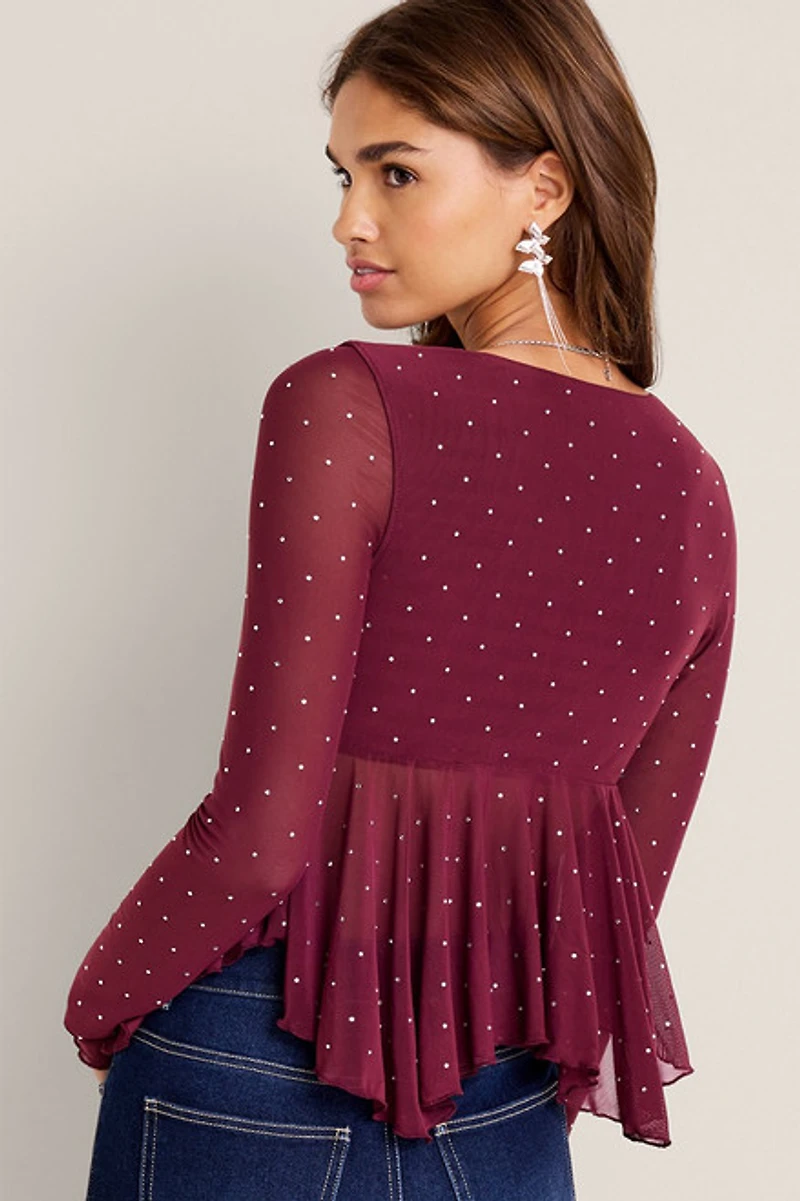 Angie Embellished Mesh Top