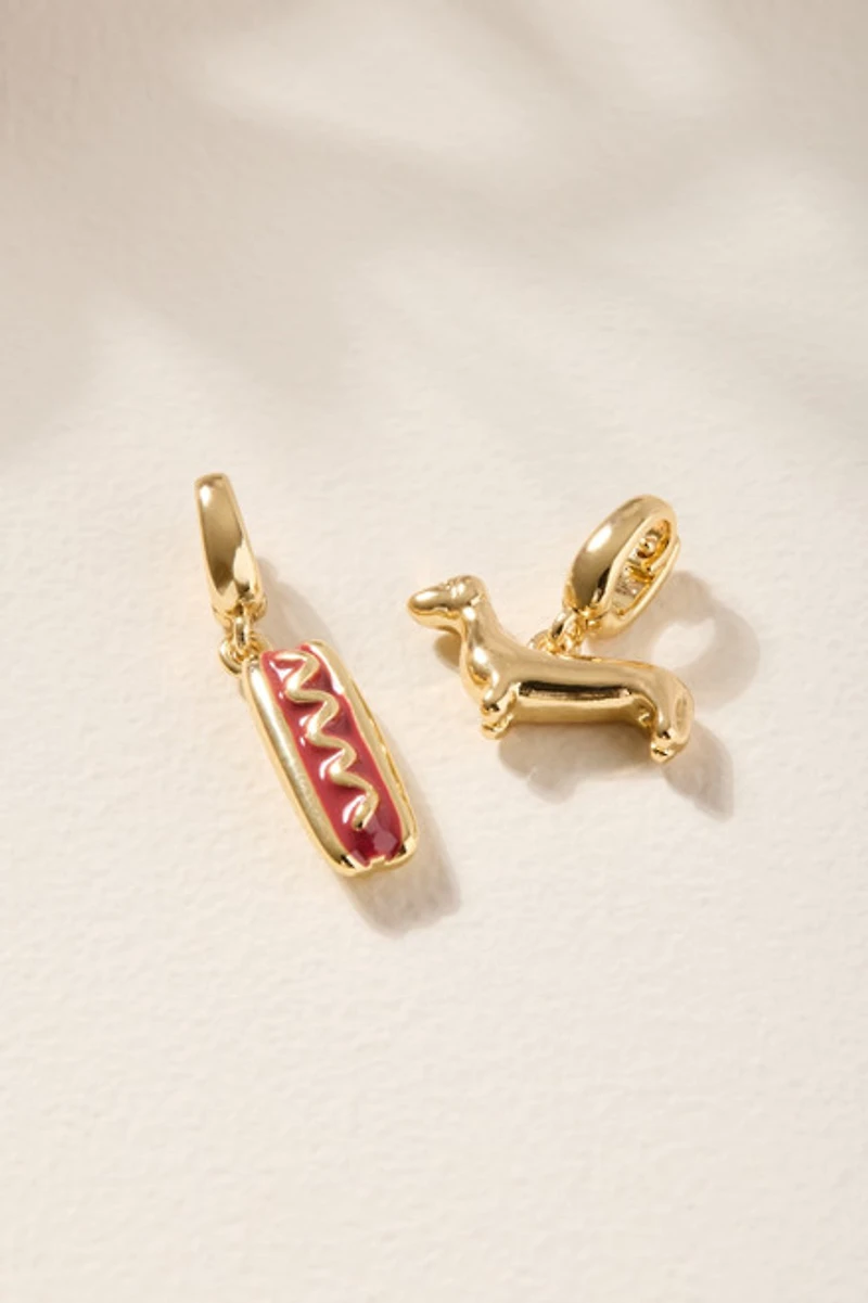 Dachshund and Hot Dog Charm Set Gold