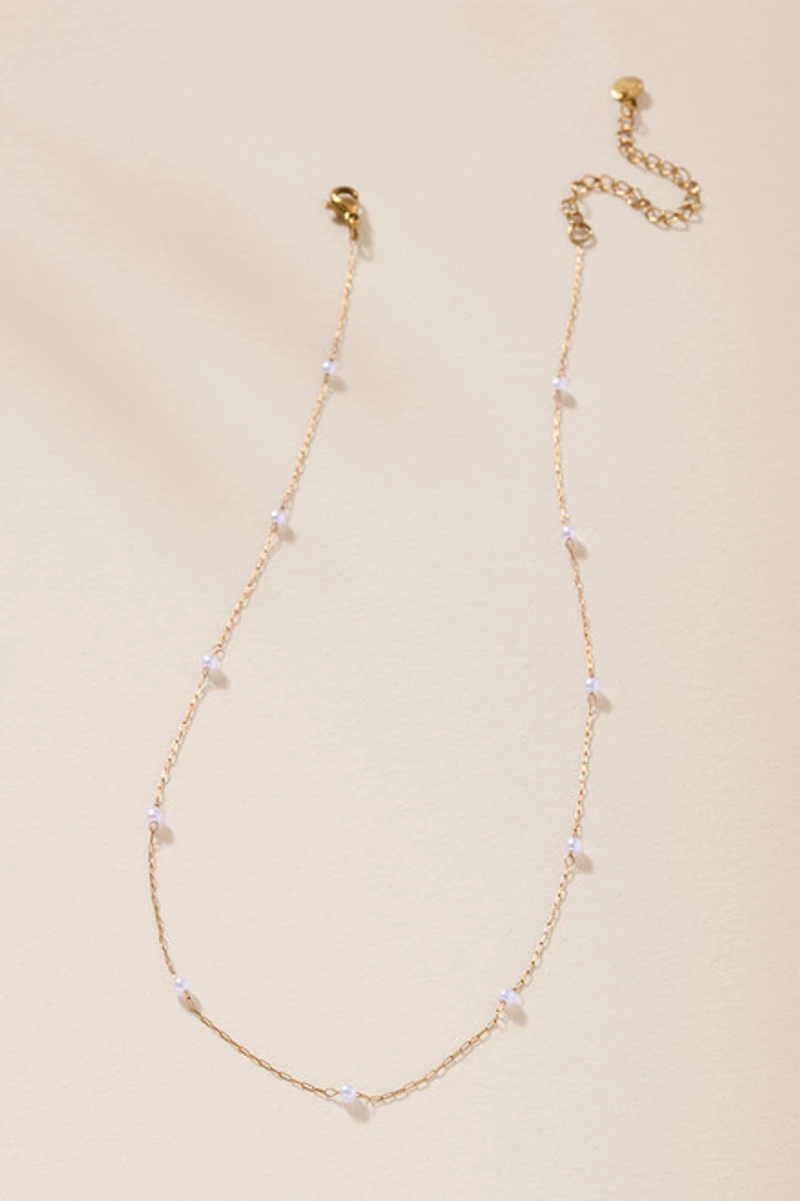 Laura Stainless Steel Mini Pearl Station Necklace