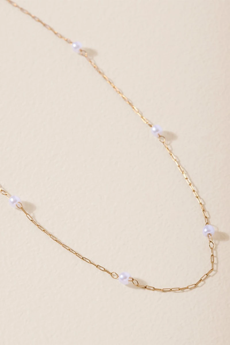Laura Stainless Steel Mini Pearl Station  Necklace