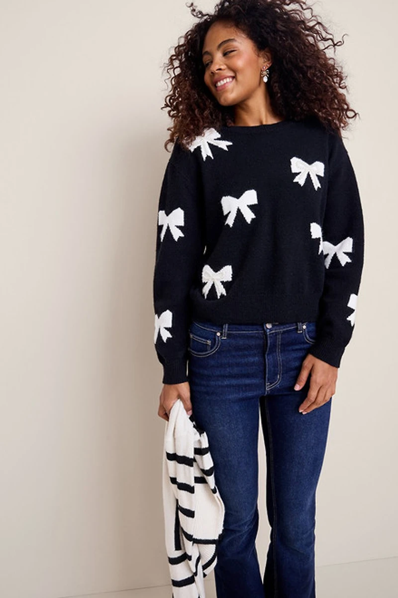 Vicky Bow Print Pullover Sweater