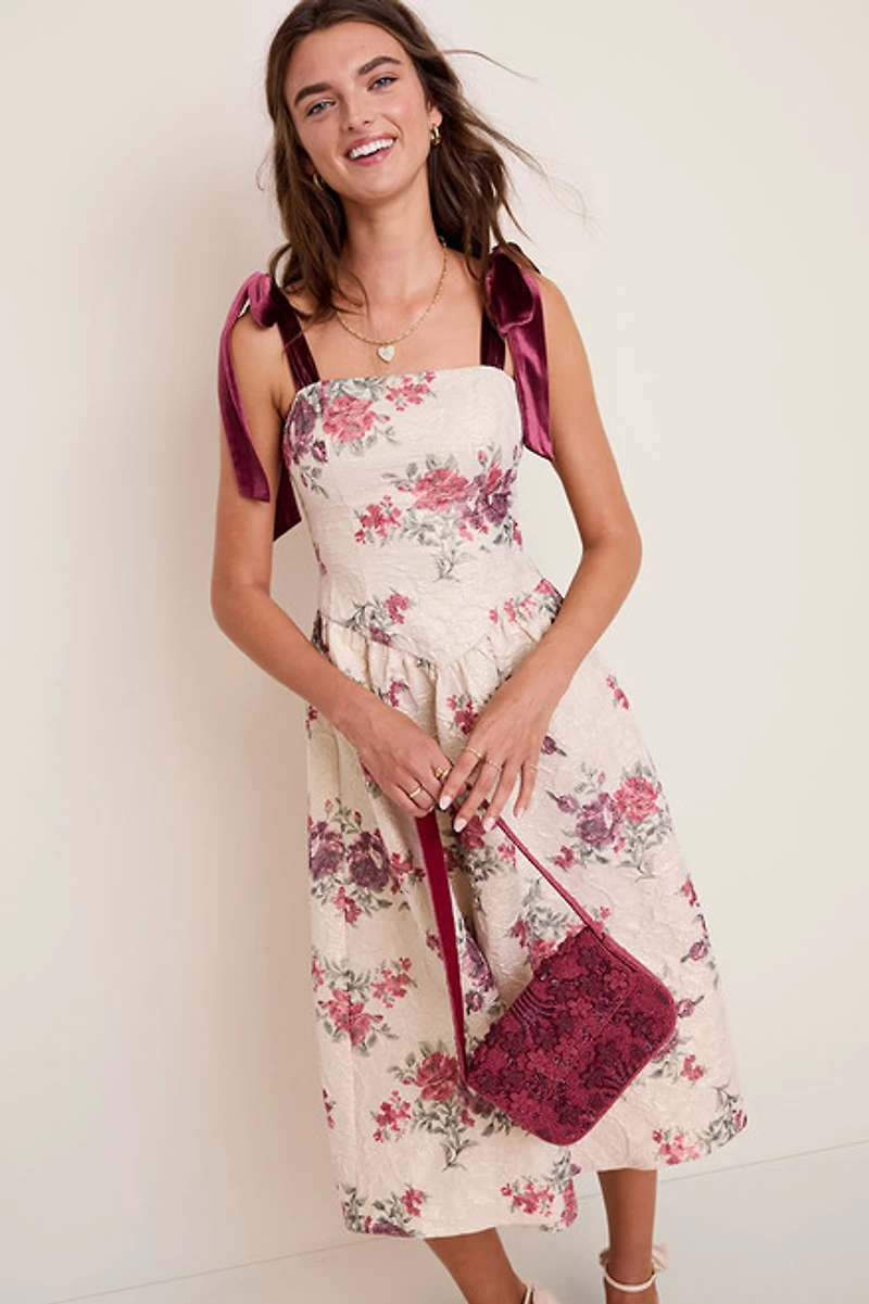 Jamie Tie Strap Floral Midi Dress