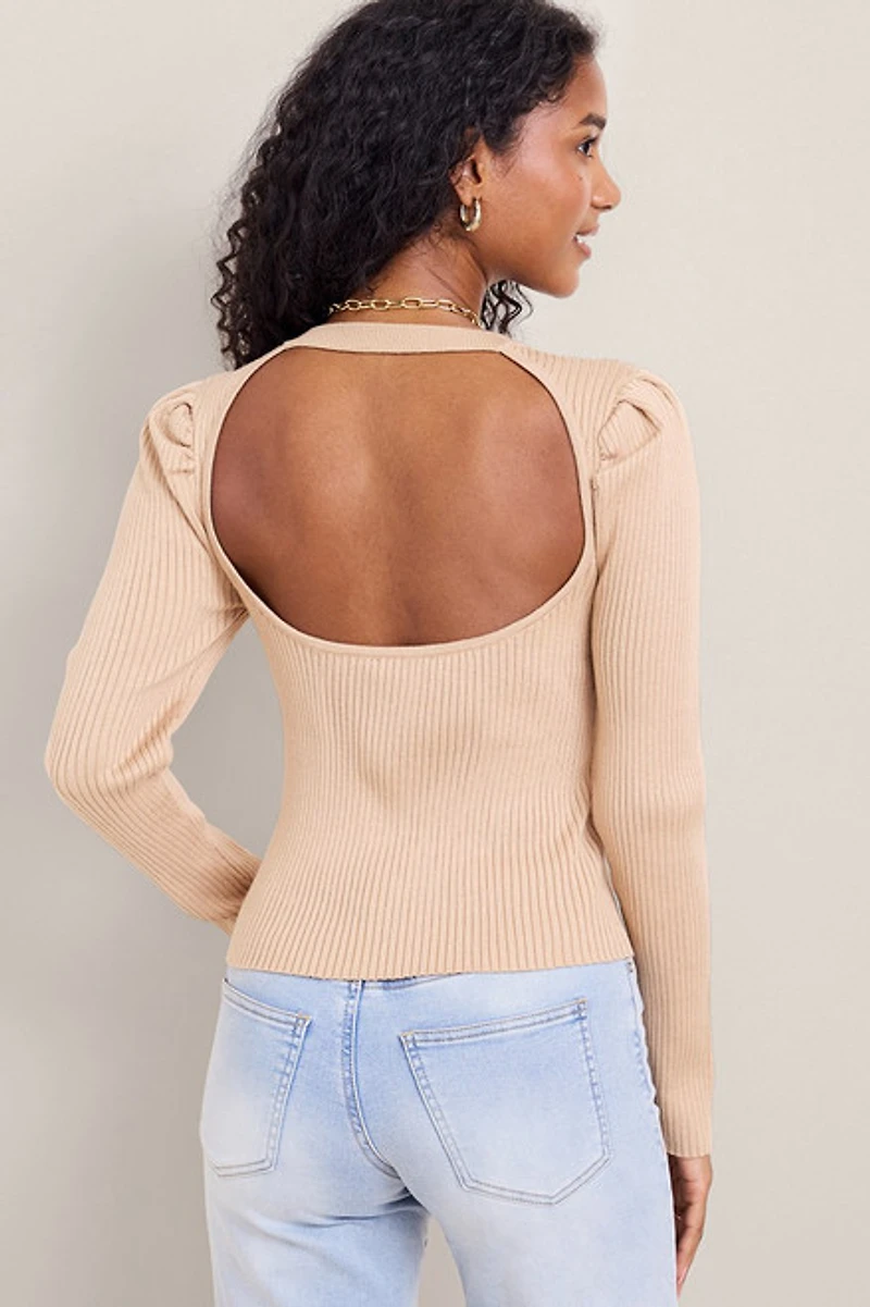Maria Rib Knit Open Back Sweater