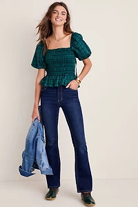 Jennifer Plaid Smocked Blouse