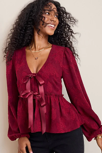 Erica Bow Front Jacquard Blouse