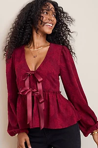 Erica Bow Front Jacquard Blouse