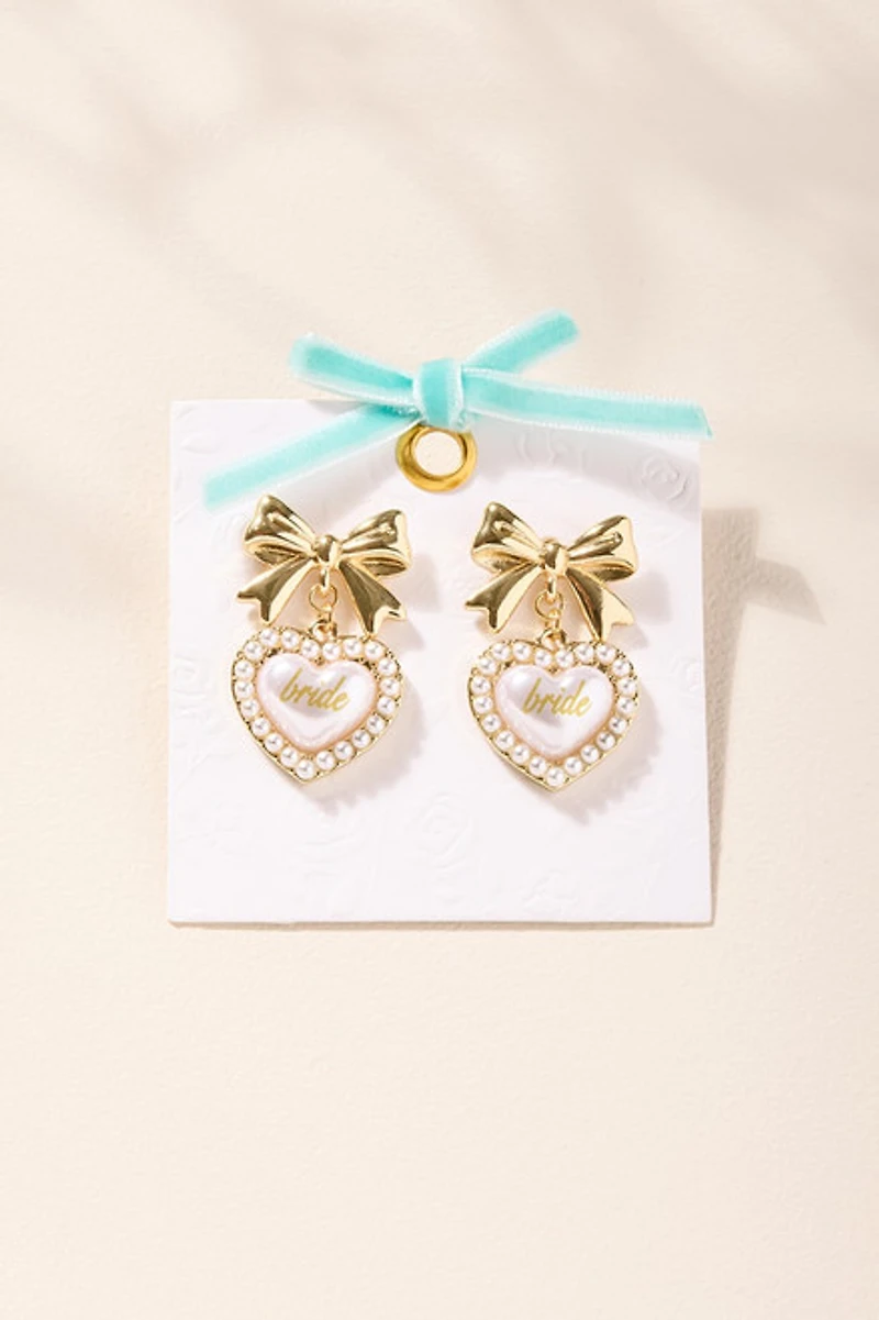 Bride Bow and Heart Drop Earrings