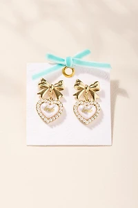 Bride Bow and Heart Drop Earrings
