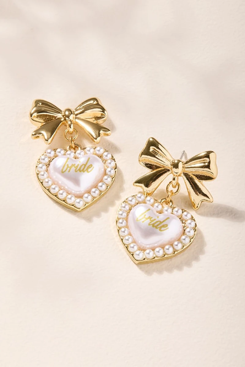 Bride Bow and Heart Drop Earrings