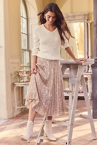 Stella Pleated Sequin Midi Skirt