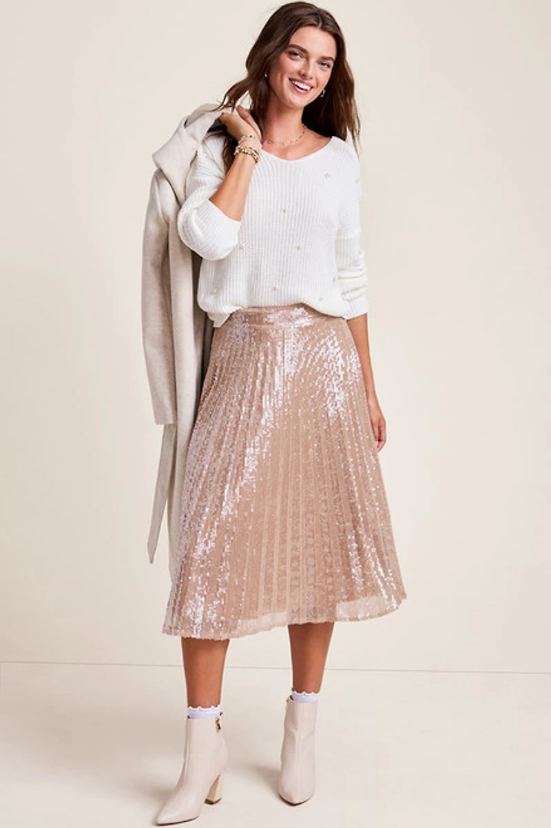 Stella Pleated Sequin Midi Skirt