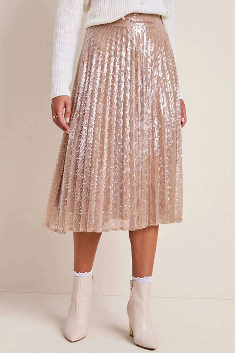 Stella Pleated Sequin Midi Skirt