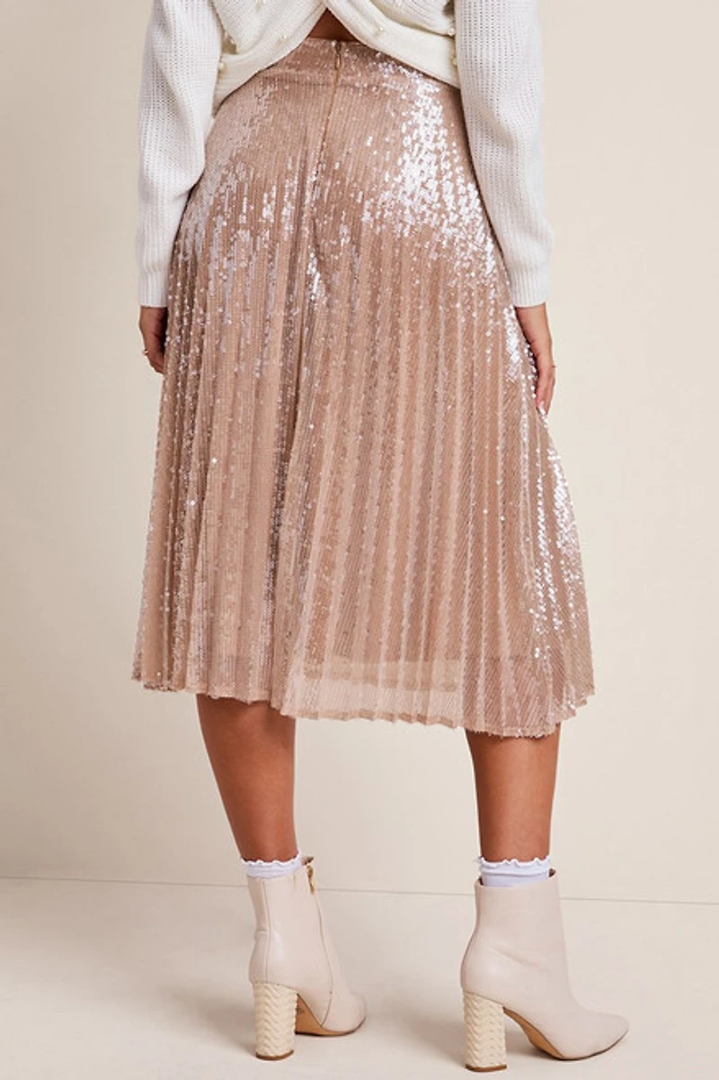 Stella Pleated Sequin Midi Skirt
