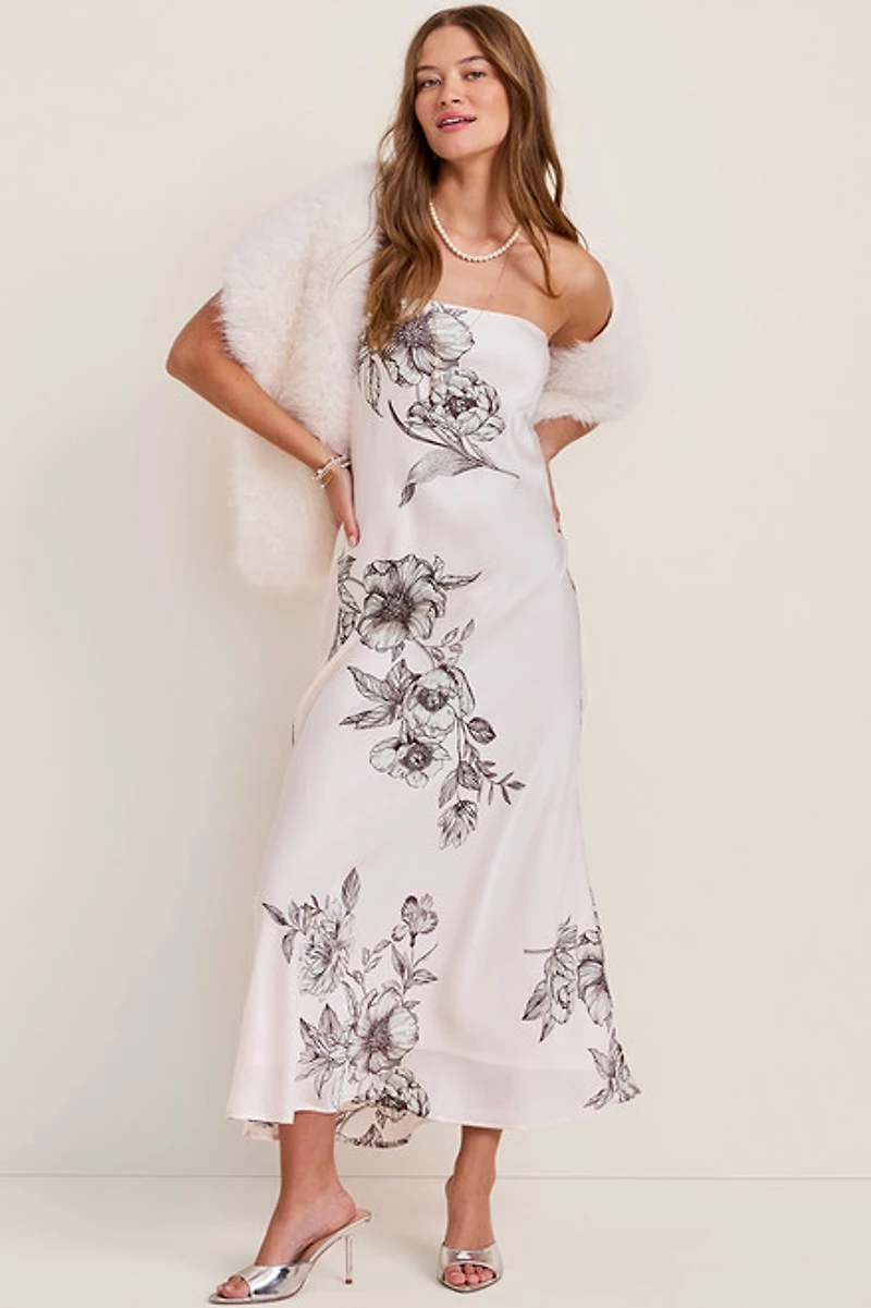 Jackie Strapless Floral Midi Dress