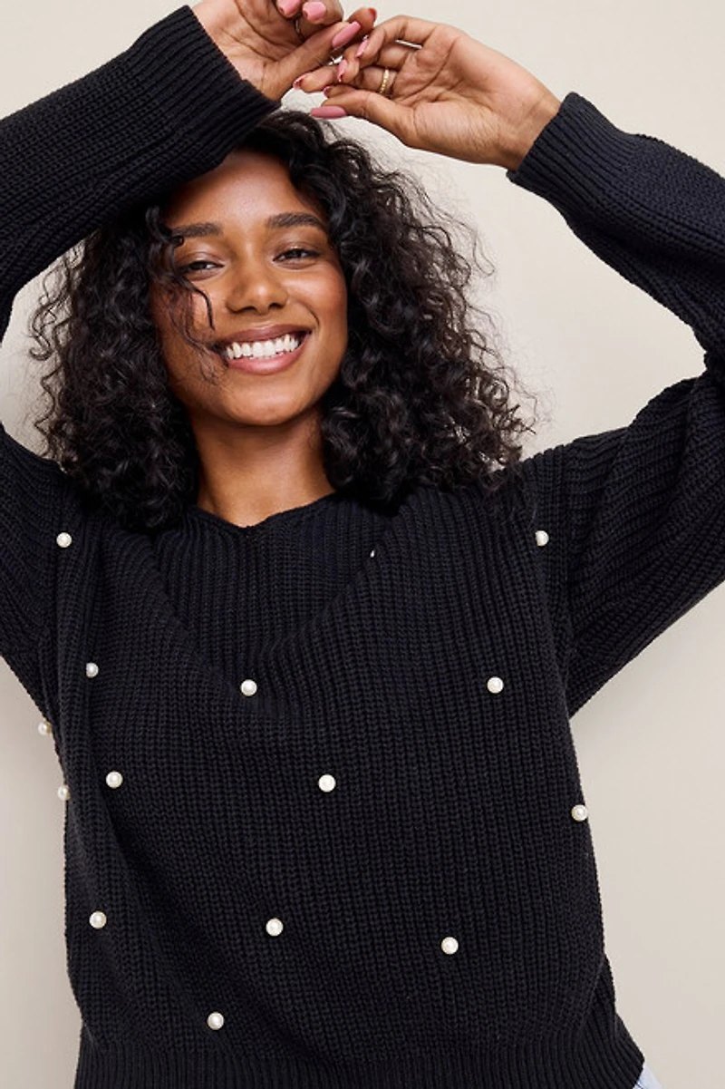 Wendy Knot Back Pearl Embellished Sweater