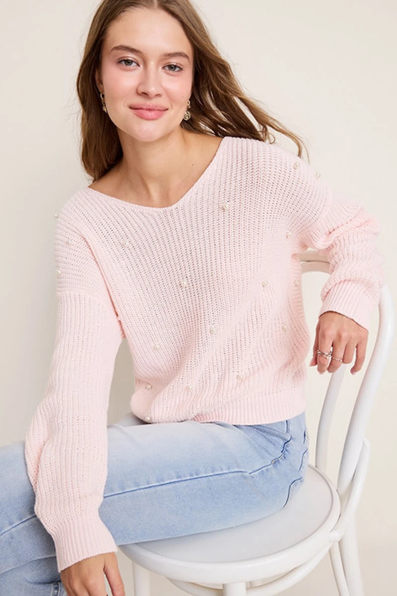 Wendy Knot Back Pearl Embellished Sweater