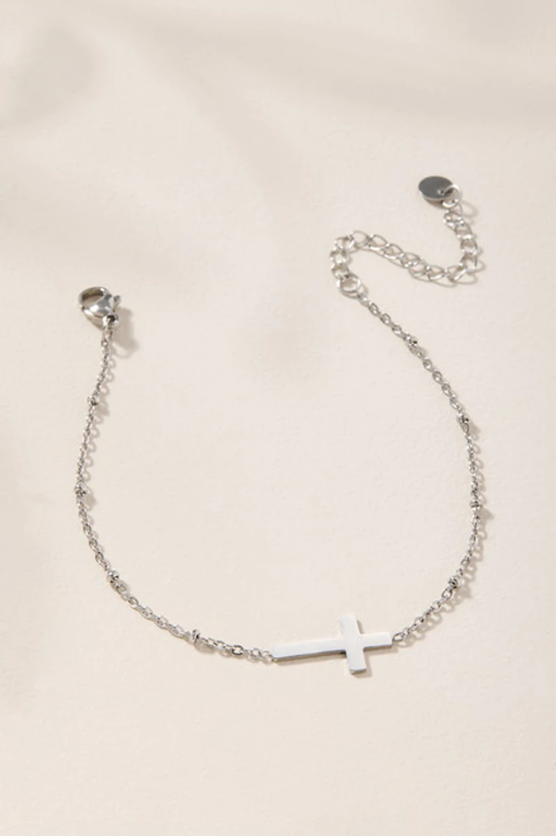 Lacy Stainless Steel Cross Bracelet