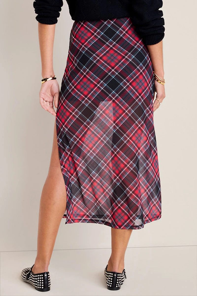 Joy Plaid Mesh Midi Skirt