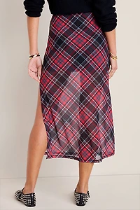 Joy Plaid Mesh Midi Skirt