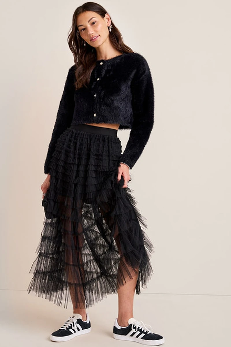 Lynn Fuzzy Pearl Button Cardigan