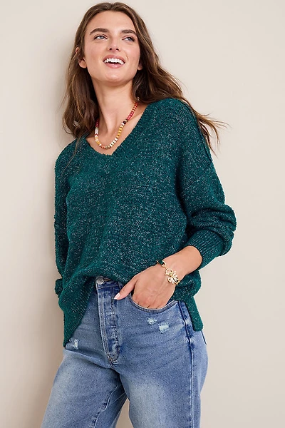 Sabrina Shimmer V Neck Sweater