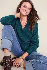 Sabrina Shimmer V Neck Sweater