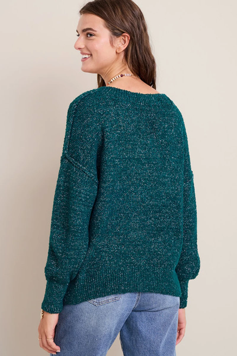Sabrina Shimmer V Neck Sweater