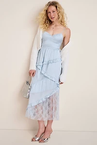 Lora Satin Ruffle Tiered Maxi Dress