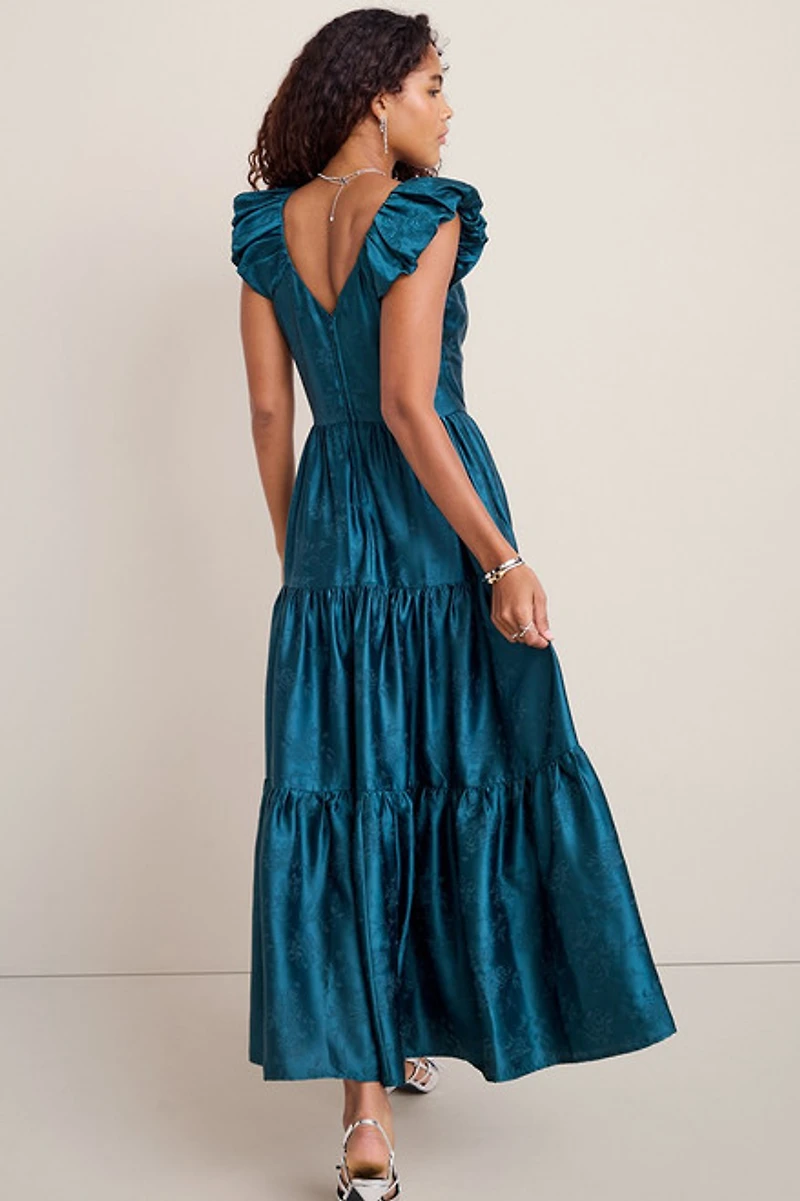 Lacy Flutter Sleeve Tiered Maxi Dress