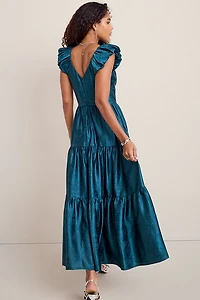 Lacy Flutter Sleeve Tiered Maxi Dress