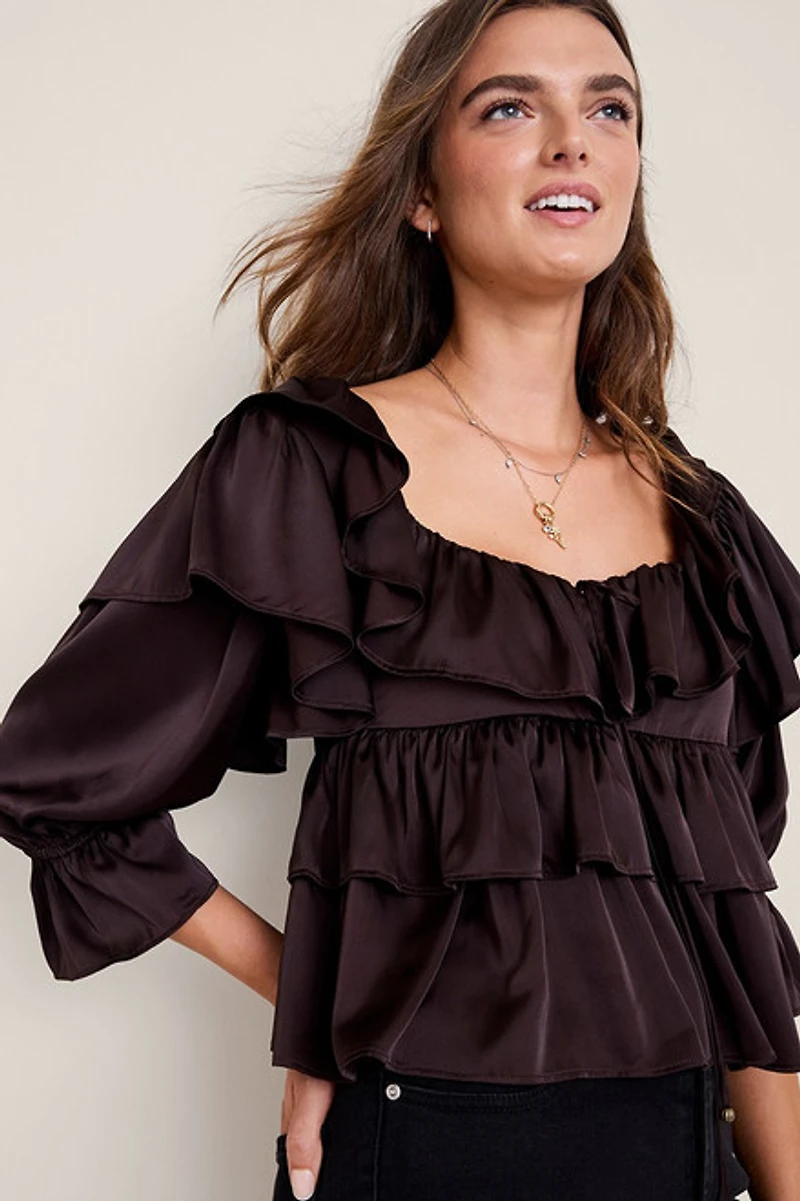 Ella Ruffle Tiered Satin Blouse