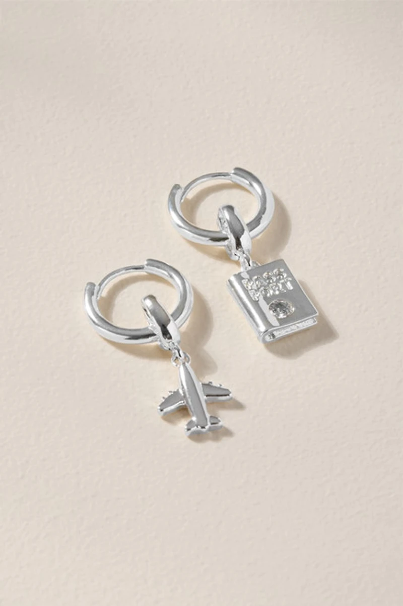 Huggie Hoop Charm Earring Base Silver
