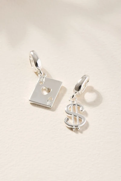 Playing Card and Money Sign Charm Set Silver