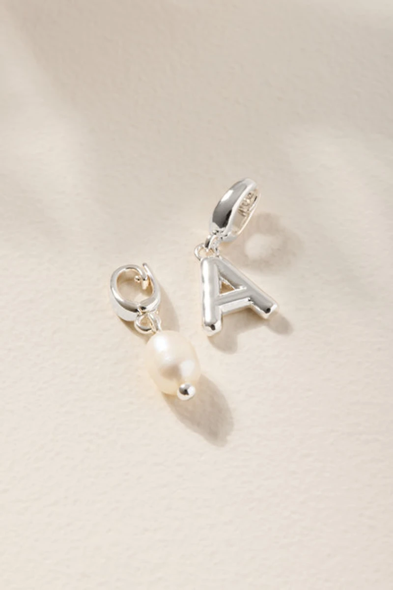 Initial and Fresh Water Pearl Charm Set Silver