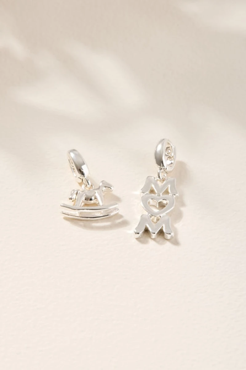 Rocking Horse and Mom Charm Set Silver