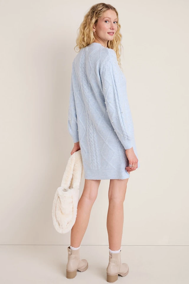 Francesca's Tara Pearl Embellished Sweater Mini Dress