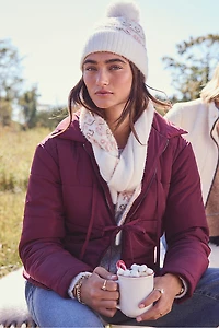 Avery Tie Front Burgundy Puffer Jacket