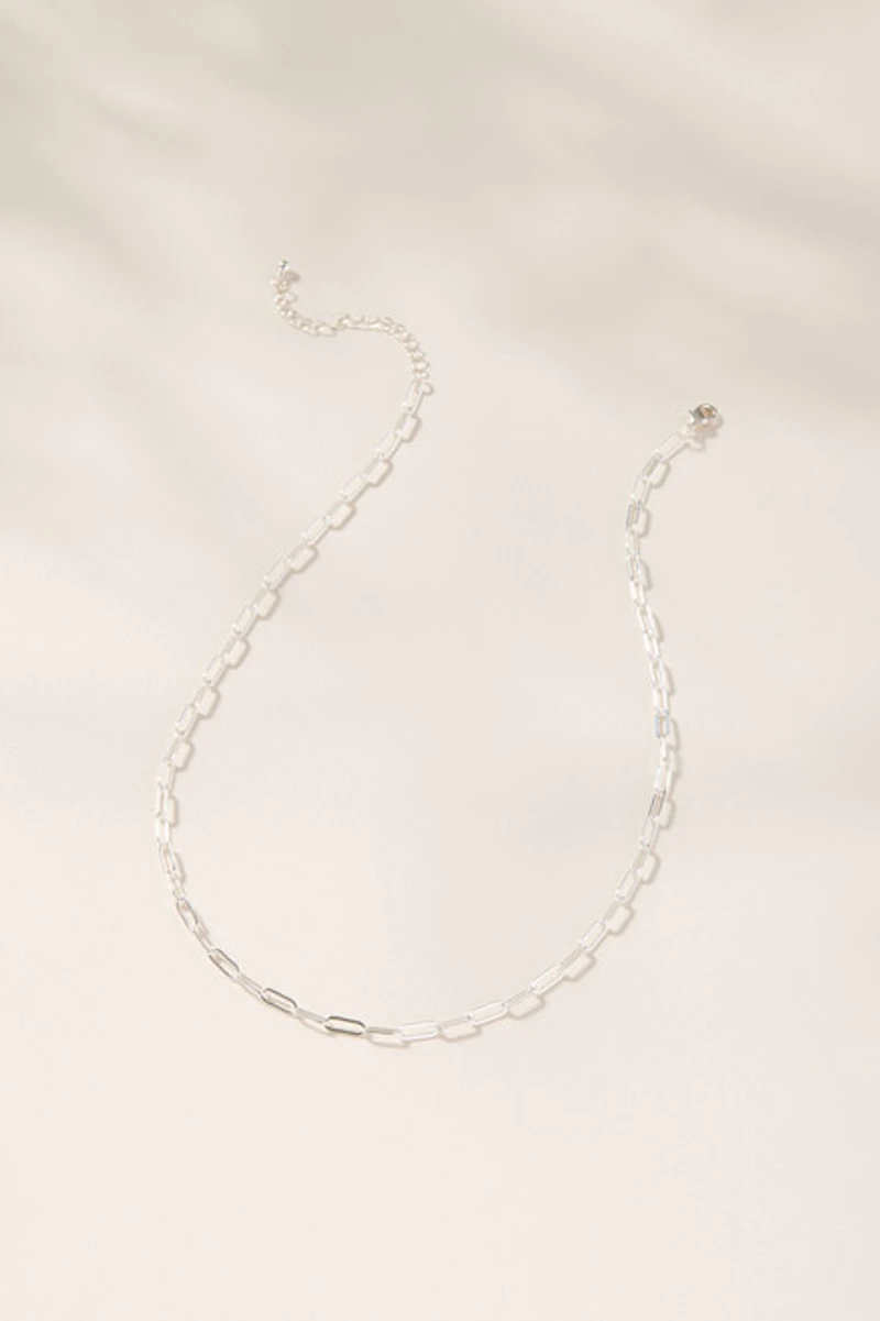 Paperclip Chain Charm Necklace Base Silver