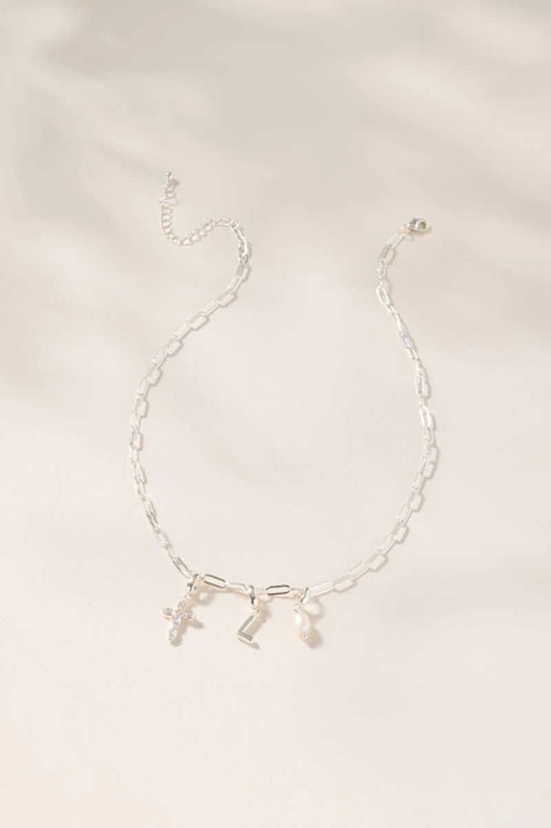 Paperclip Chain Charm Necklace Base Silver