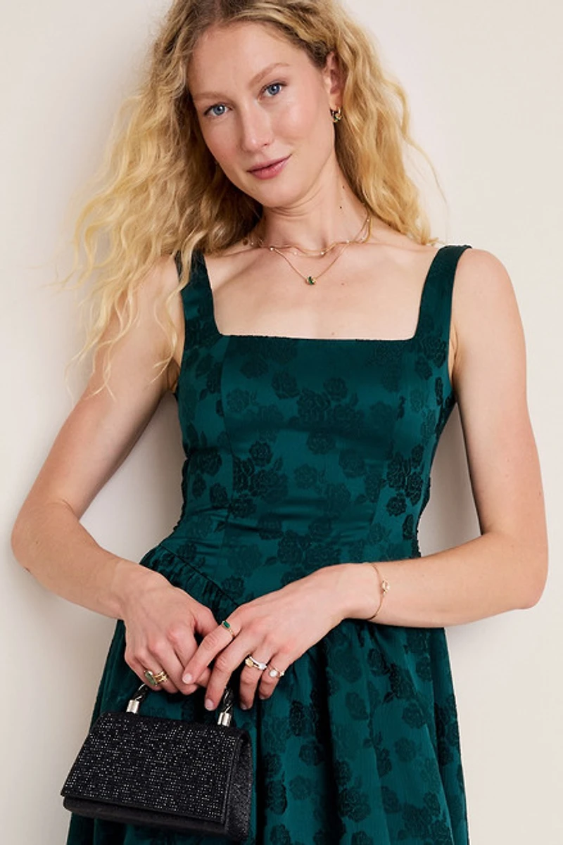 Maren Basque Waist Jacquard Midi Dress