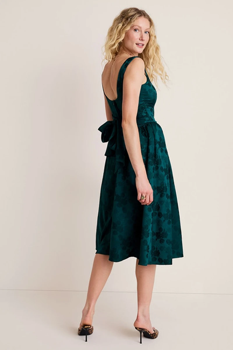 Maren Basque Waist Jacquard Midi Dress