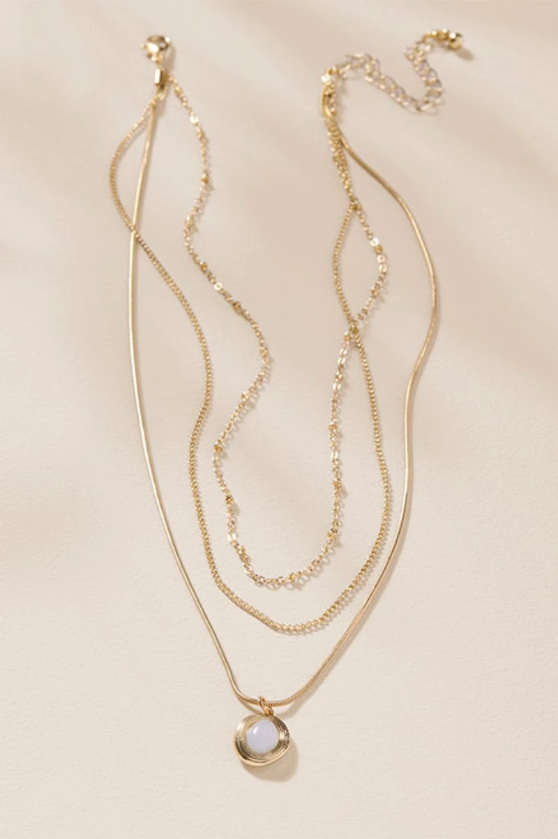 Anita Oval Stone Layered Pendant Necklace