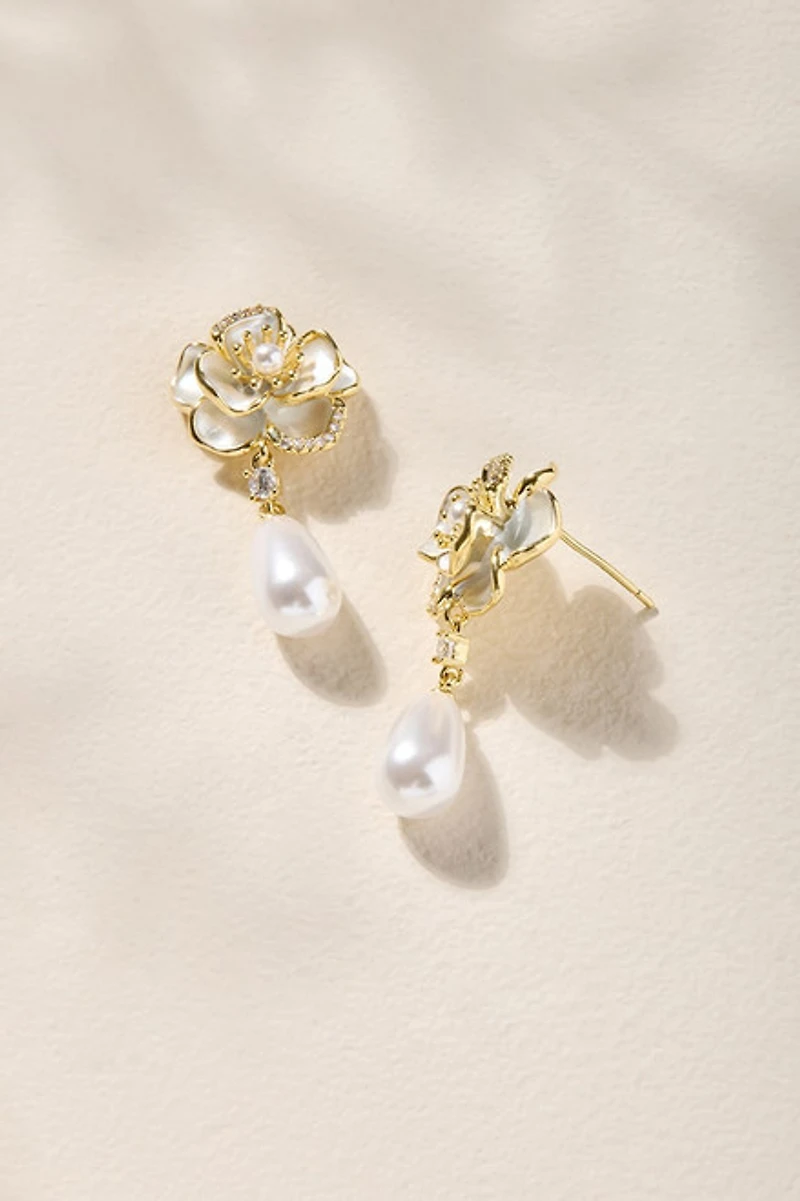Morgan Flower Pearl Drop Earrings